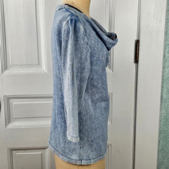 Blue Willis cowl neck knit 3/4 sleeve sweater beaded neckline Small VGUC - Picture 6 of 11